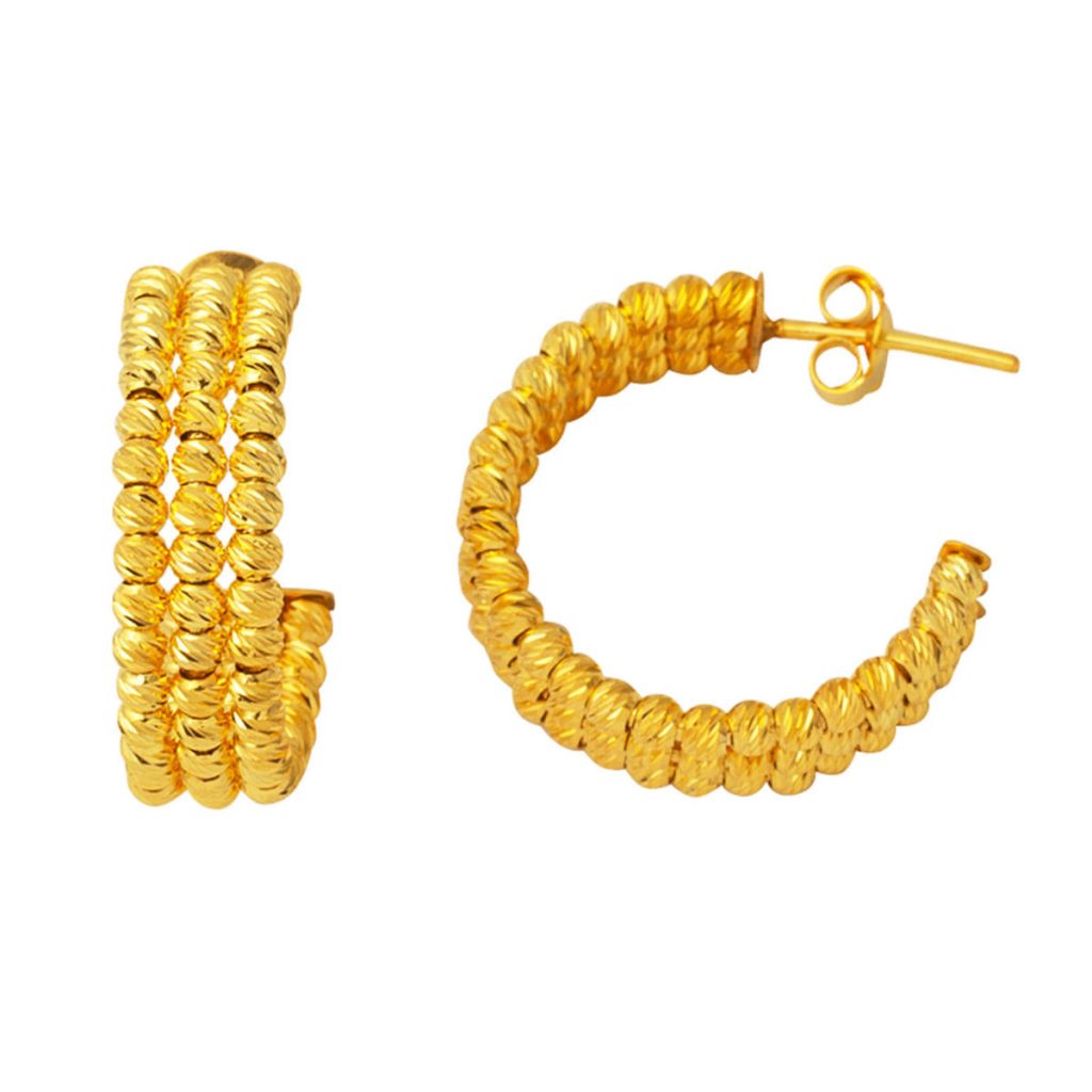 3 Rangs Doriquelı 14 Carats Jaune Or Boucle d&rsquo;Oreille