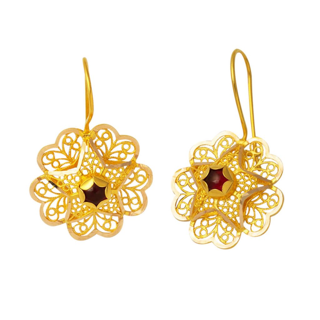 14 Carats Garnet avec Pierres Gül Or Boucle d&rsquo;Oreille