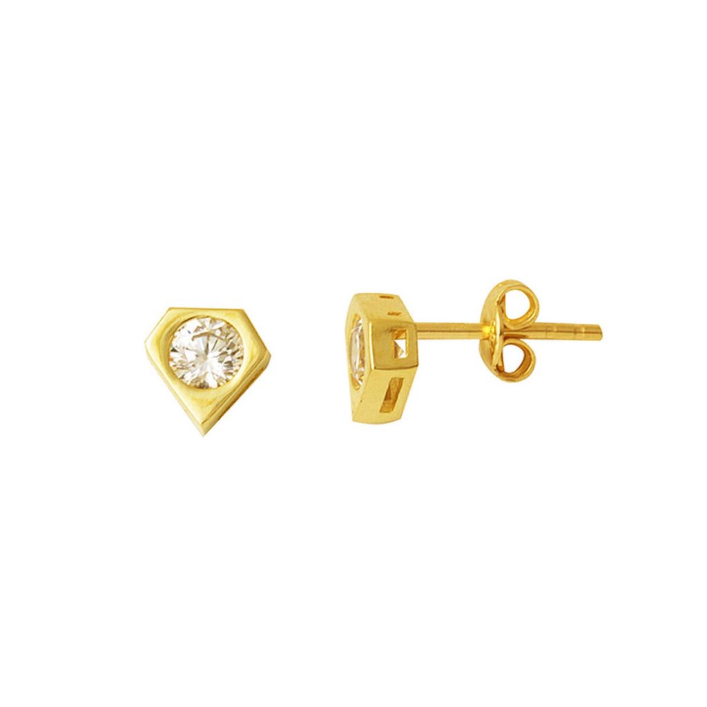 Solitairelı Minimalist Design 14 Karat Gold Earring