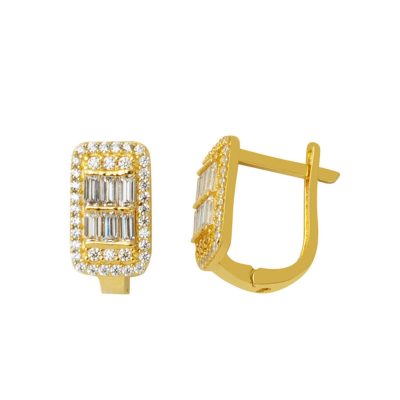 Parçalı Baguette with Stones 14K Gold Earring