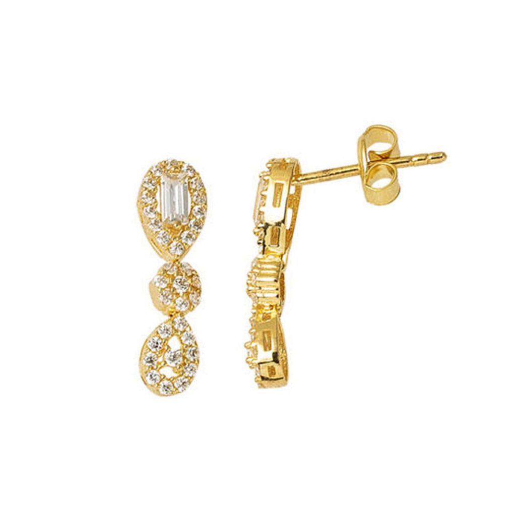Baguette with Stones Drop Gold Earring