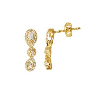 Baguette with Stones Drop Gold Earring