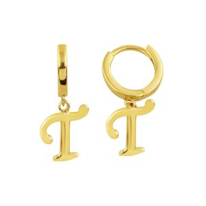 14 Karat T Letter Drop Gold Earring