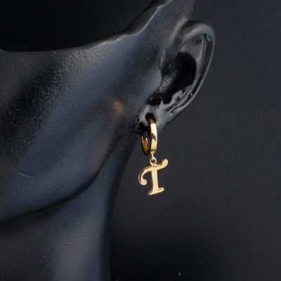 14K T Letter Sallantılı Gold Earring - 14K - 2.17g - EZ Gold