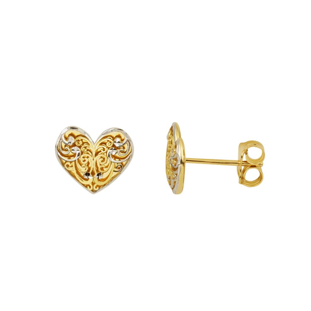 Telkari with Heart 14 Karat Pimli Gold Earring