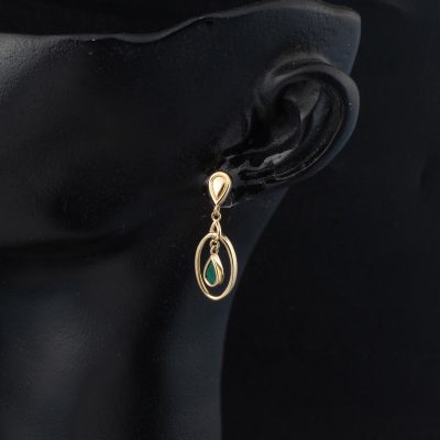 Yeşil Damla Sallantılı 14 Ayar Altın Küpe - 14K - 3.1g - EZ Gold