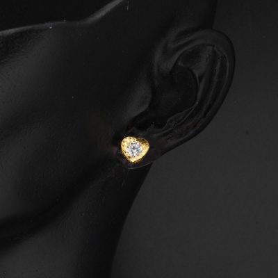 Kalp Model 22 Ayar Tek Taş Altın Küpe - 22K - 1.88g - EZ Gold