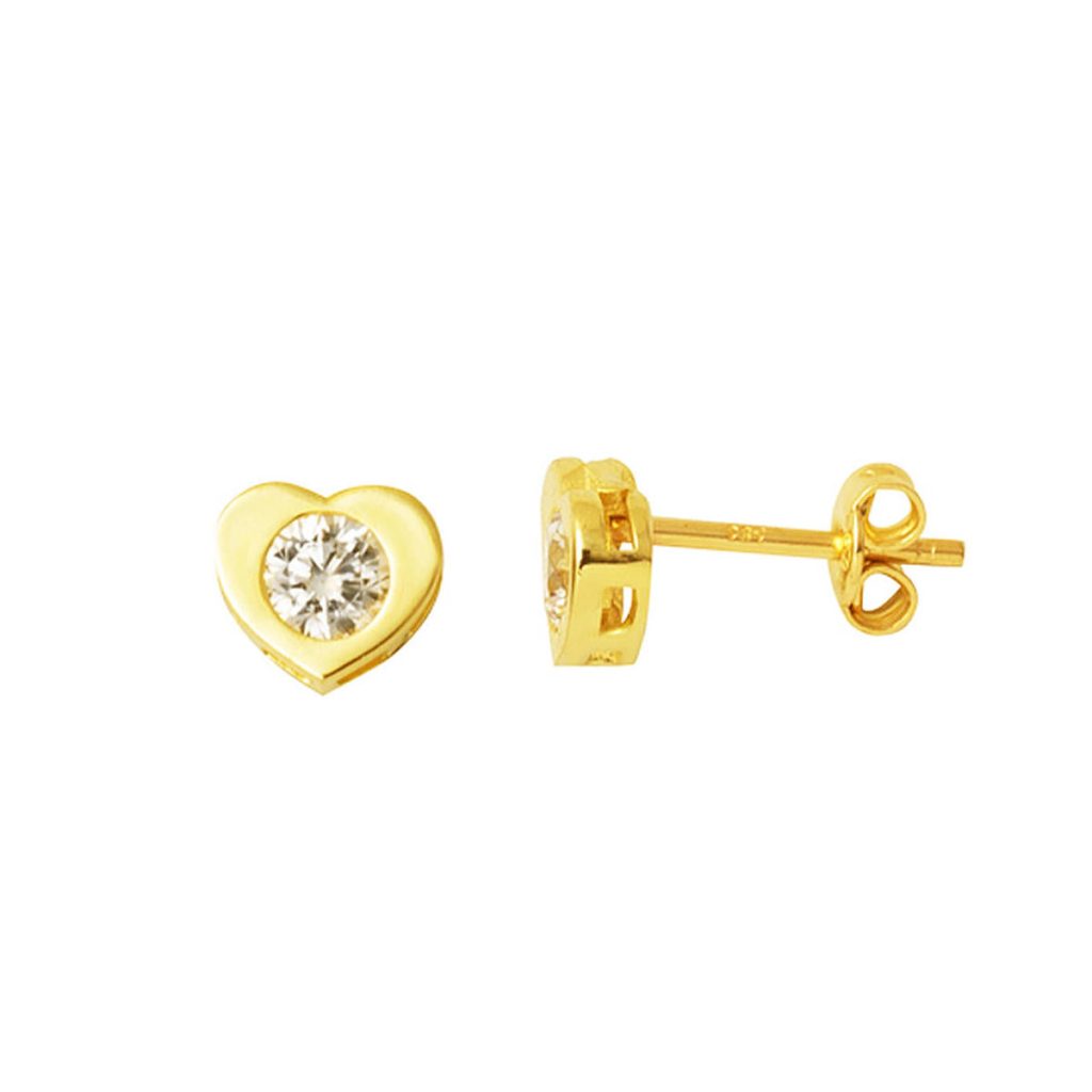 with Heart 14 Karat Solitaire Klipsli Gold Earring