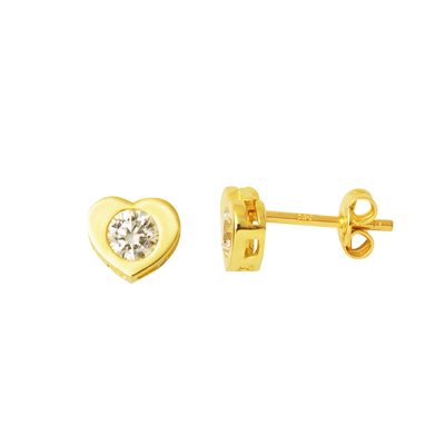 avec Cœur 14 Carats Solitaire Klipsli Or Boucle d'oreille