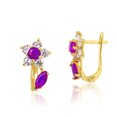 Purple with Stones Gold Çocuk Earringsi