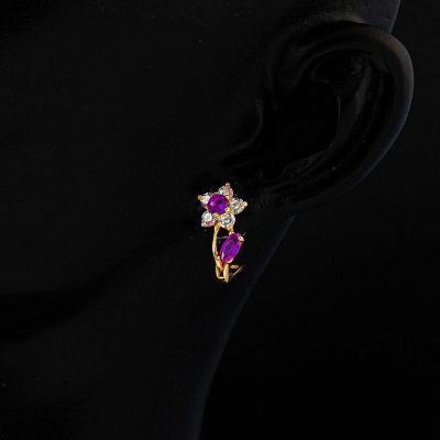 Purple with Stones Gold Çocuk Earringsi - 14K - 1.55g - EZ Gold