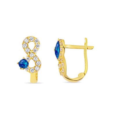 Lacivert with Stones Sonsuzluk Gold Çocuk Earringsi