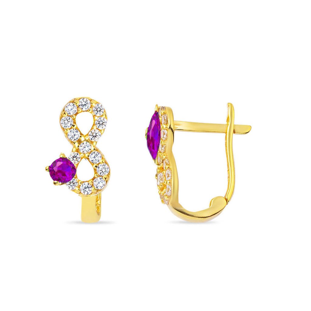 Violet avec Pierres Infini Or Enfant Boucle d'oreillesi