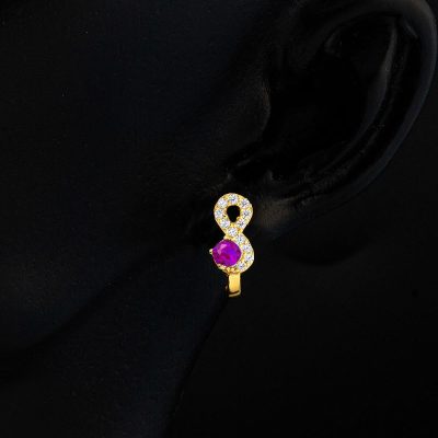 Purple with Stones Sonsuzluk Gold Çocuk Earringsi - 14K - 1.1g - EZ Gold
