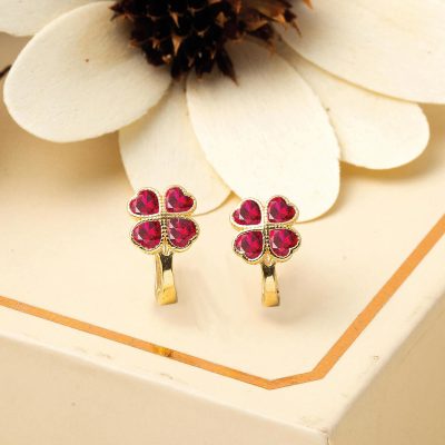 14 Ayar Kırmızı Kalpler Altın Çocuk Küpesi - 14K - 1.36g - EZ Gold