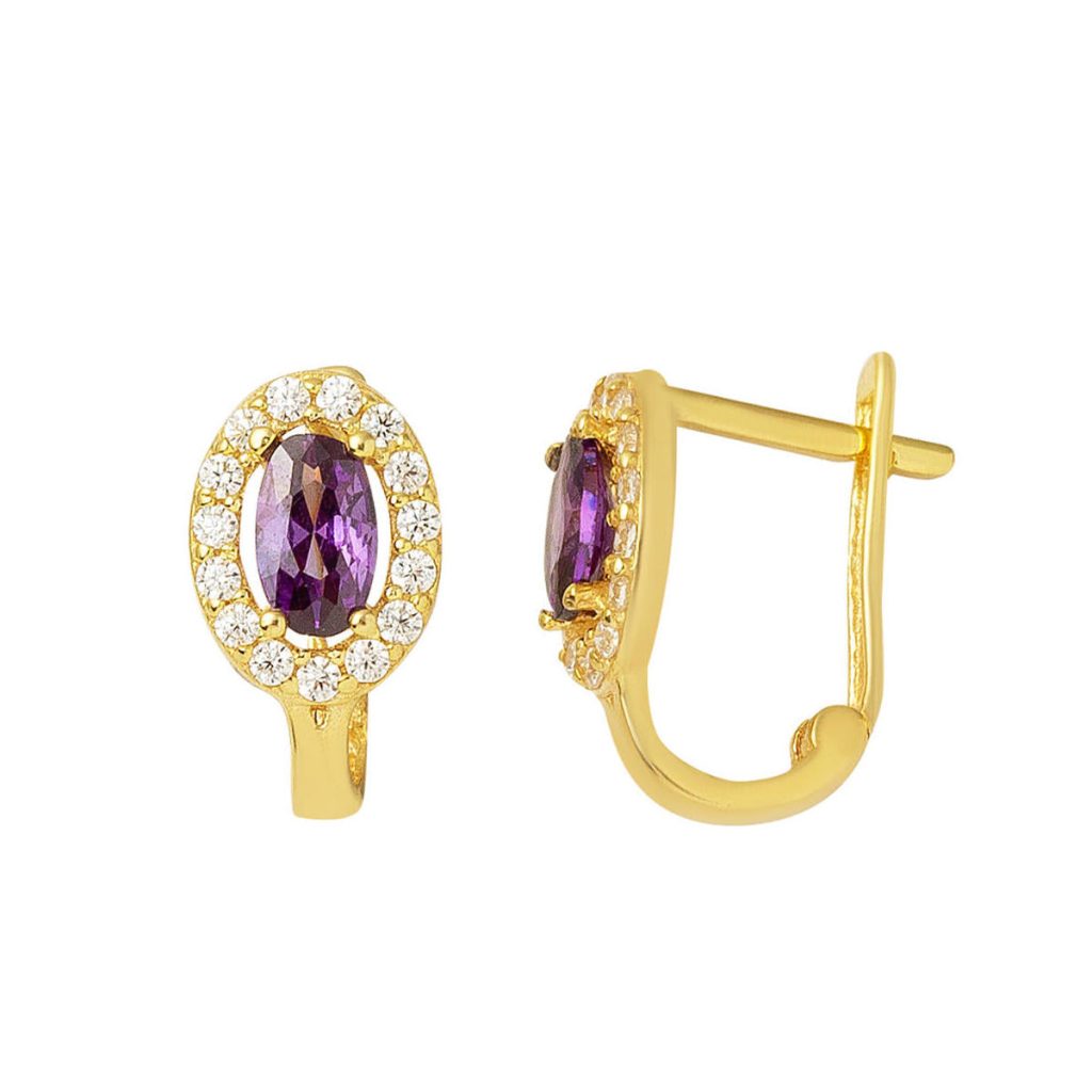 14 Carats Violet avec Pierres Or Enfant Boucle d'oreillesi