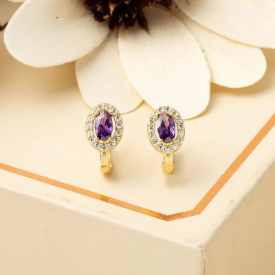 14 Ayar Mor Taşlı Altın Çocuk Küpesi - 14K - 1.4g - EZ Gold