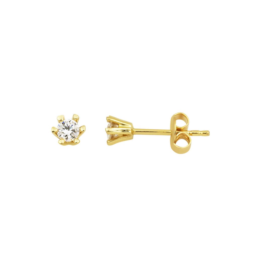 14 Karat Altı Settinglı Solitaire Gold Earring
