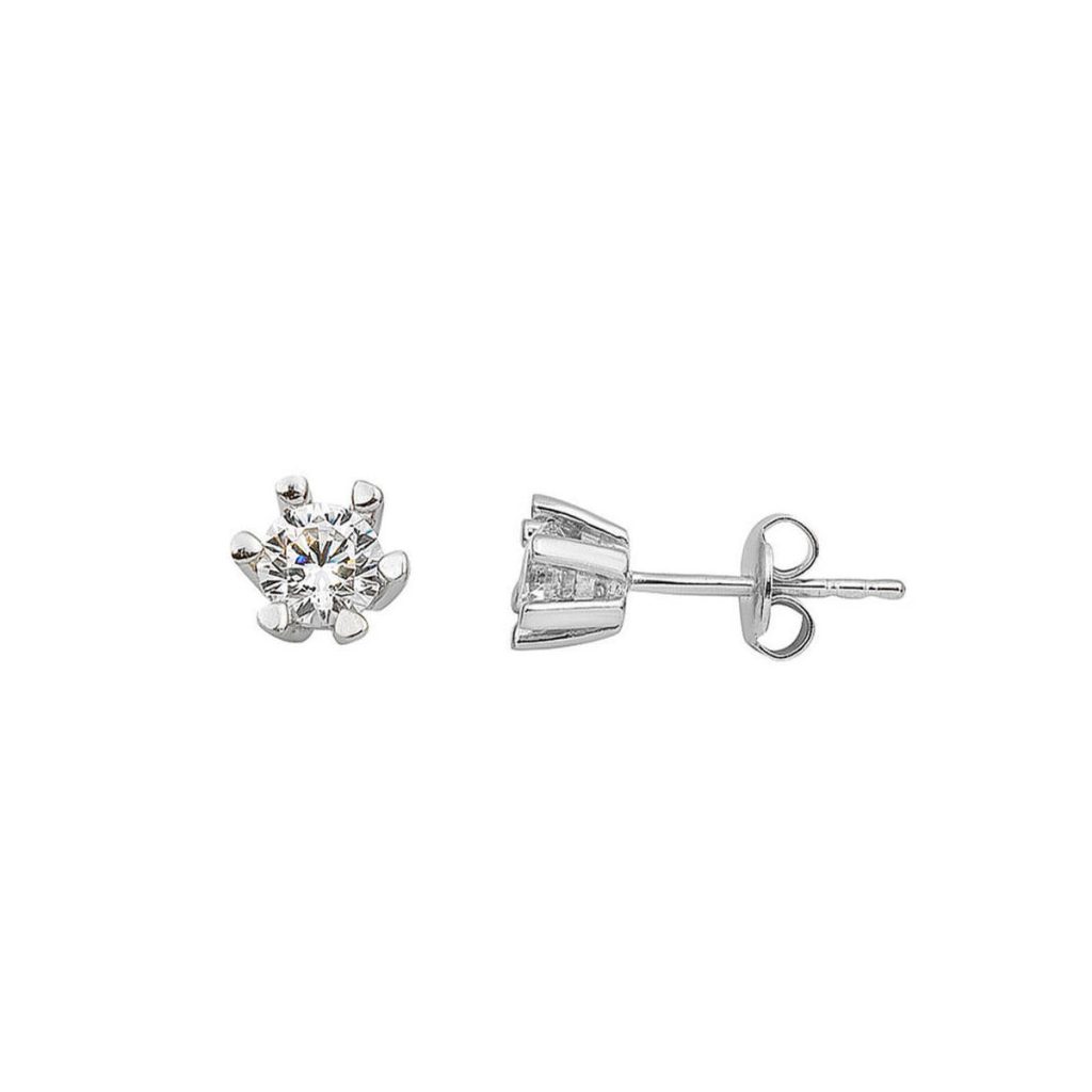 14 Karat White Gold Altı Setting Solitaire Earring