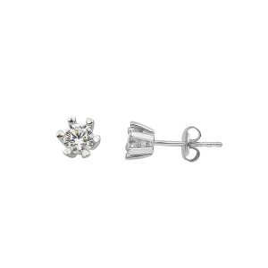 14 Carats Blanc Or Altı Griffe Solitaire Boucle d&rsquo;Oreille