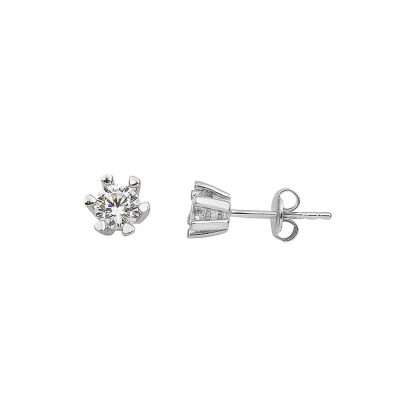 14 Carats Blanc Or Altı Griffe Solitaire Boucle d'oreille