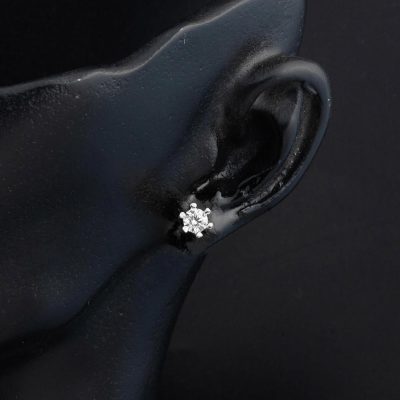 14 Carats Blanc Or Altı Griffe Solitaire Boucle d'oreille - 14K - 1.56g - EZ Gold