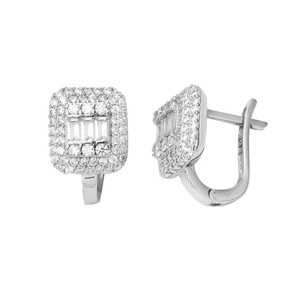 14 Karat White Gold Baguette Earring