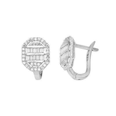 Köşeli 14K White Gold Baguette Earring