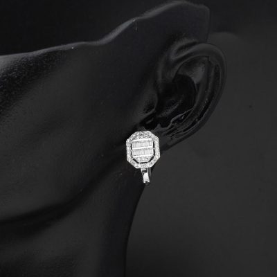 Köşeli 14K White Gold Baguette Earring - 14K - 2.56g - EZ Gold