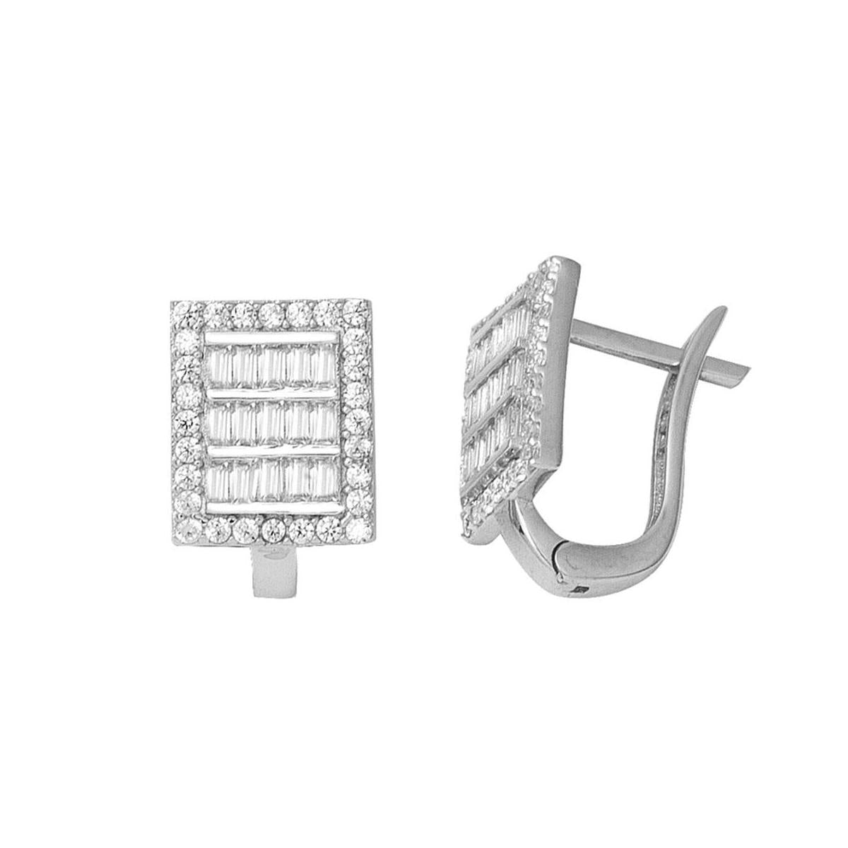 14 Carats Blanc Or Baguette avec Pierres Spor Boucle d'Oreille