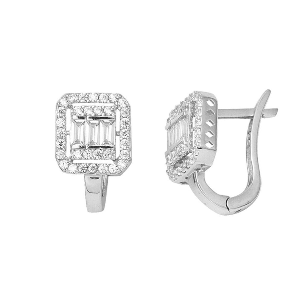 Classic White Gold Baguette with Stones Earring