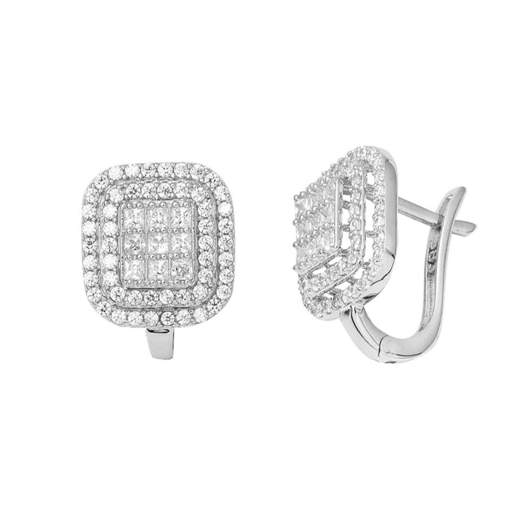 Princess Baguette Model White Gold Earring