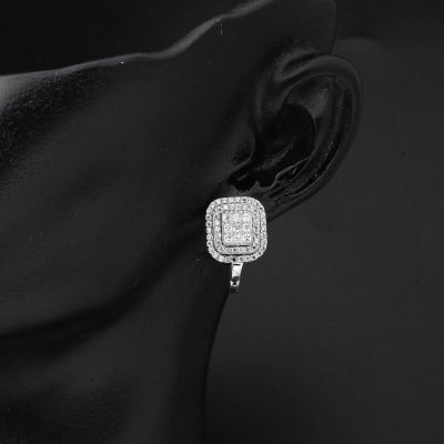 Prenses Baget Model Beyaz Altın Küpe - 14K - 3.39g - EZ Gold