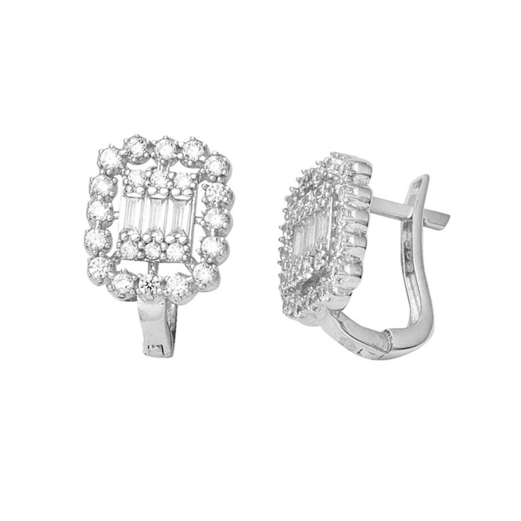 Baguette with Stones Spor 14 Karat White Gold Earring