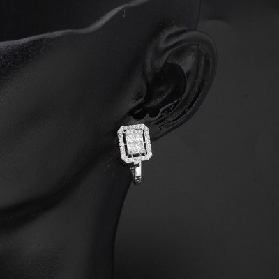 Kare Taşlı Beyaz Altın Baget Küpe - 14K - 2.64g - EZ Gold