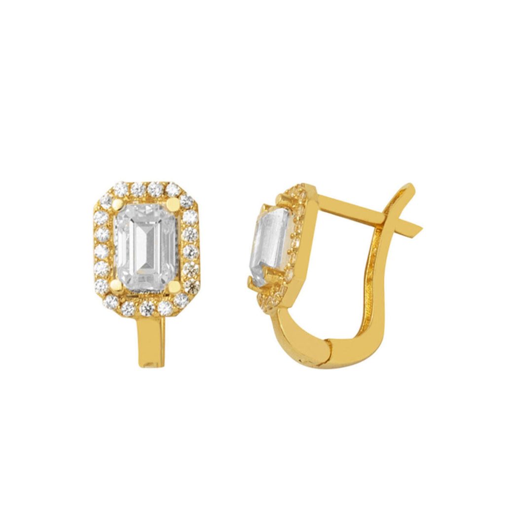 Baguette Tek avec Pierres 14 Carats Or Boucle d&rsquo;Oreille