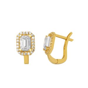 Baguette Tek with Stones 14 Karat Gold Earring