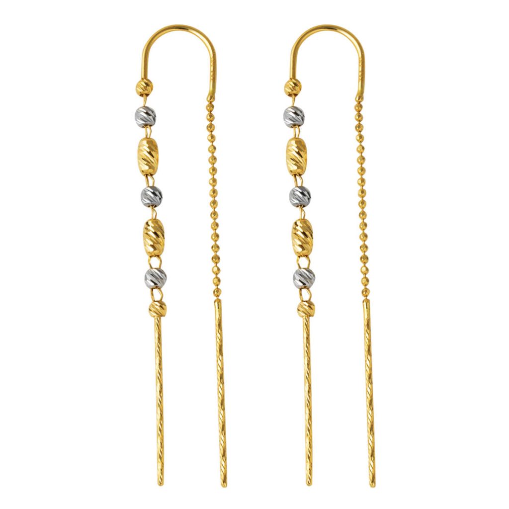 14 Karat İki Colored Ball Drop Gold Earring