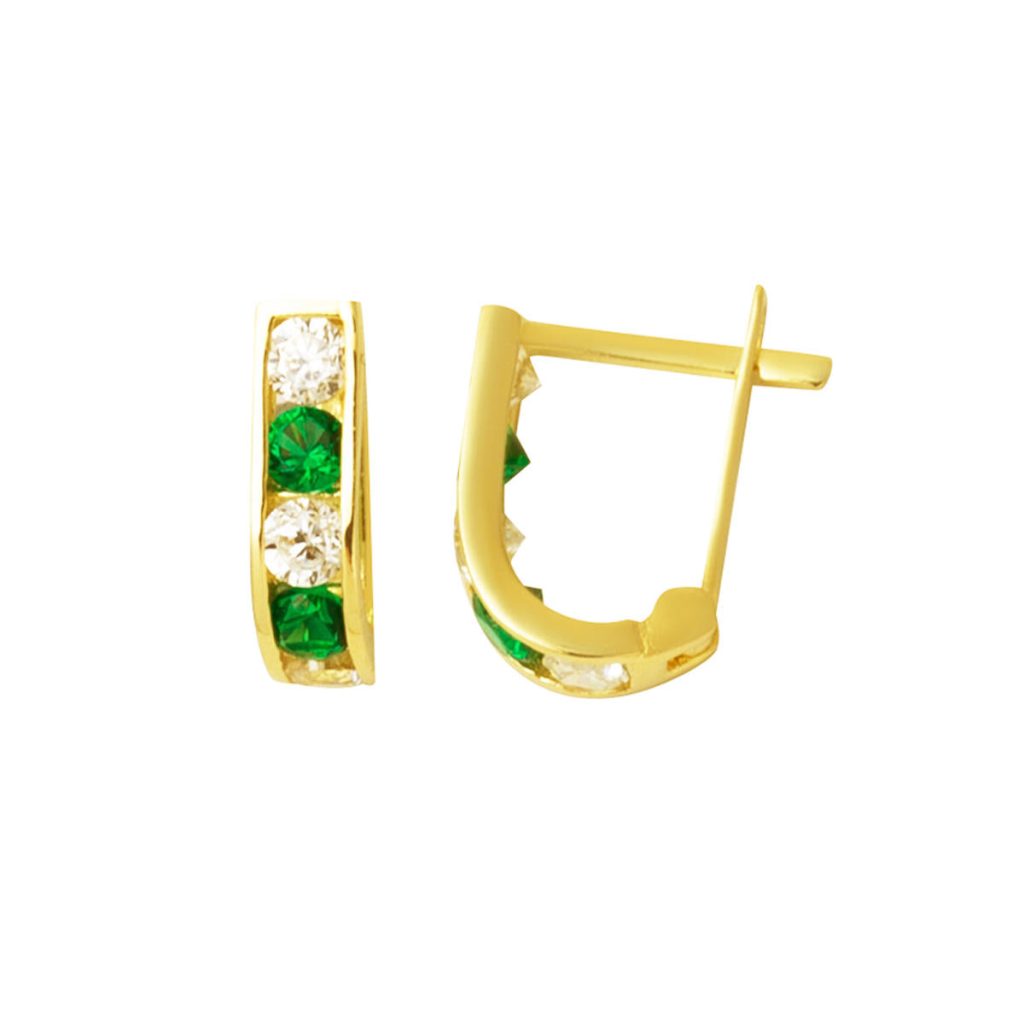 14 Carats Vert avec Pierres Or J Bebek Boucle d'oreillesi