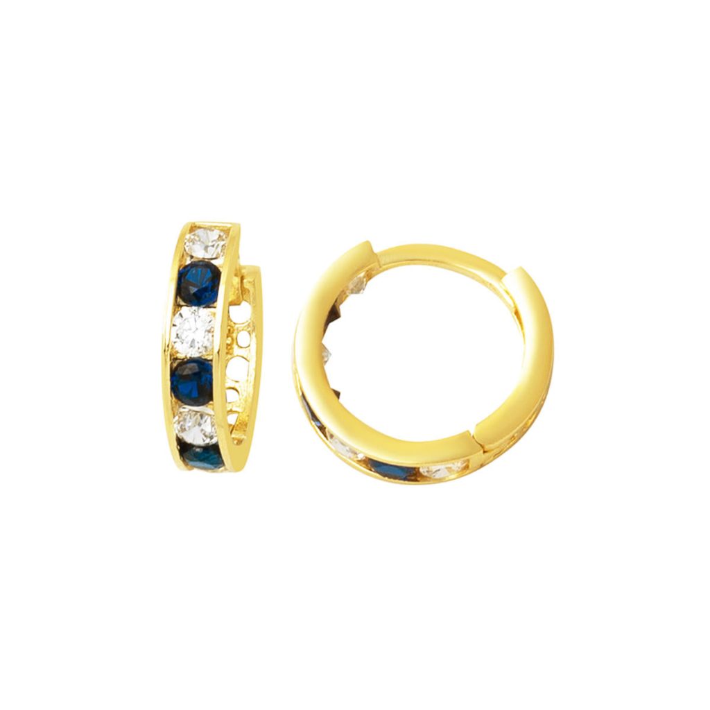 14 Karat Lacivert with Stones Gold Hoop Children’s Earringsi