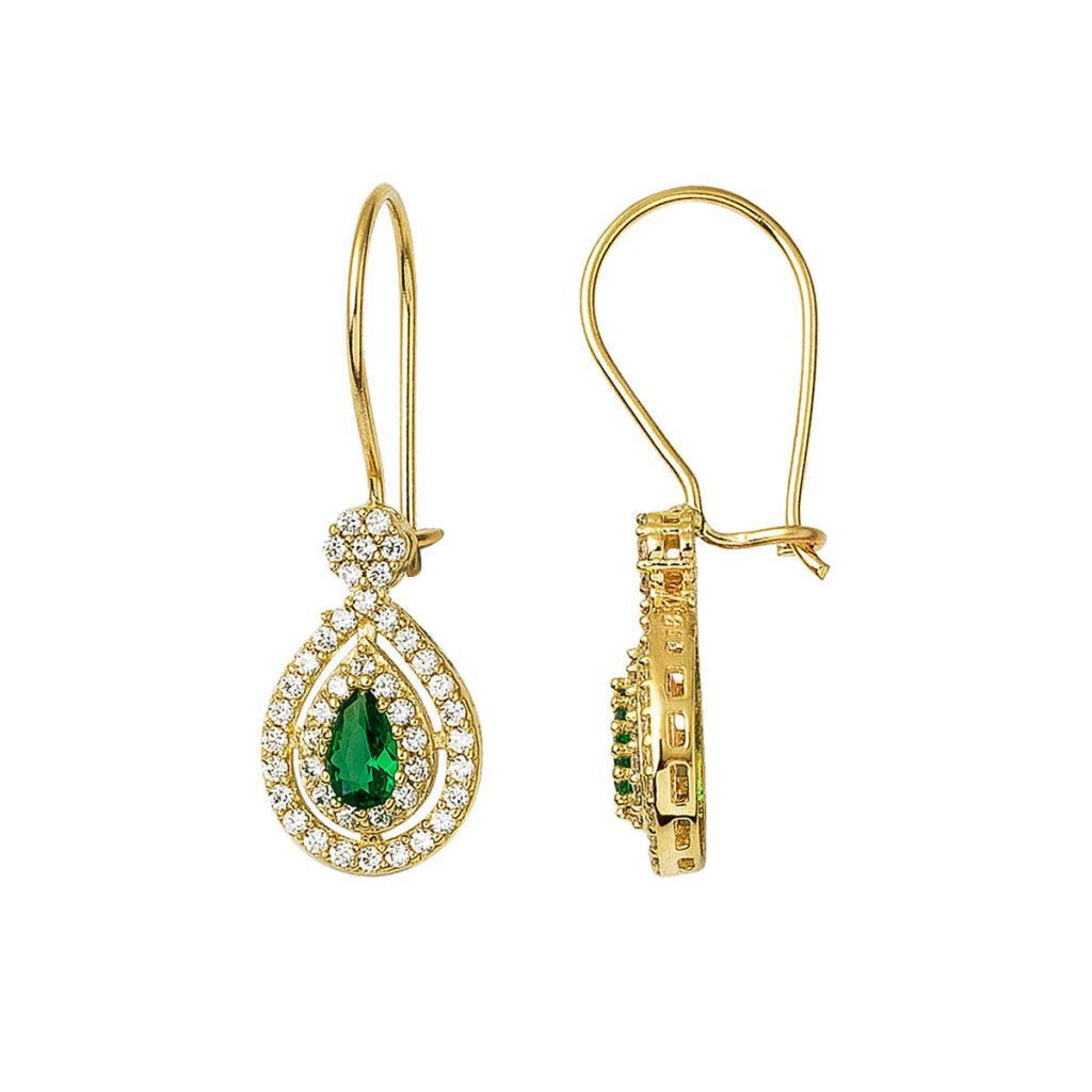 Vert Goutte avec Pierres Or Boucle d&rsquo;Oreille