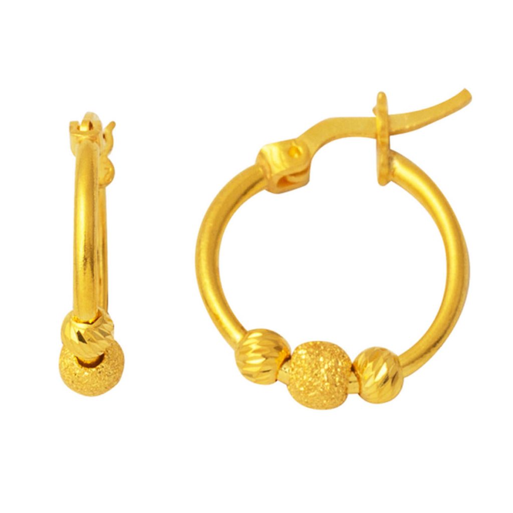 22 Karat Ball Design Gold Hoop Earring
