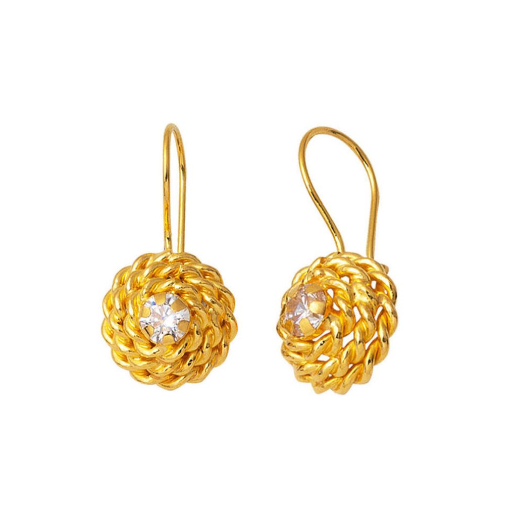 22 Karat Tek with Stones Gold Gül Earring