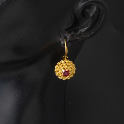 22 Ayar Kırmızı Taşlı Gül Altın Küpe - 22K - 3.99g - EZ Gold