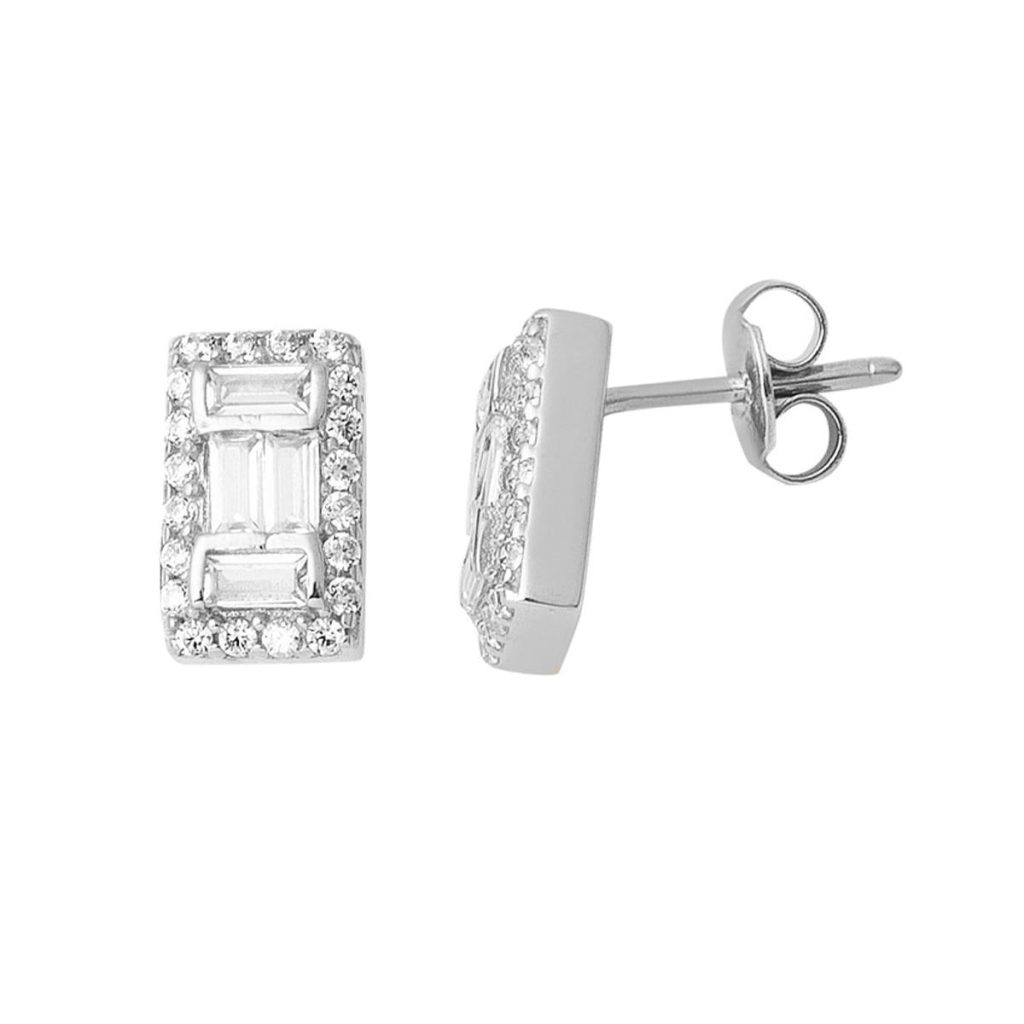 Minimalist White Gold 14 Karat Baguette Earring