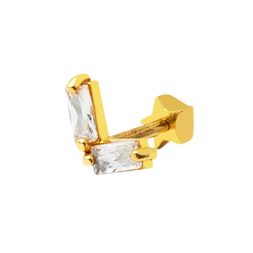 14 Carats Or Baguette avec Pierres Tragus Boucle d&rsquo;Oreille