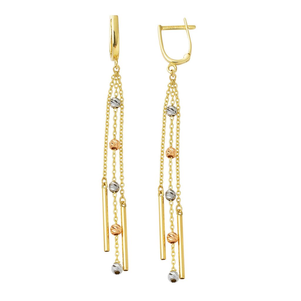 Rüzgar Çanı Beaded Gold Chain Earring