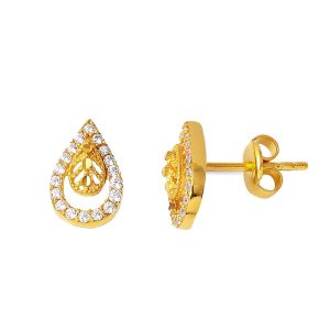 avec Pierres Mini Goutte 14 Carats Or Boucle d&rsquo;Oreille