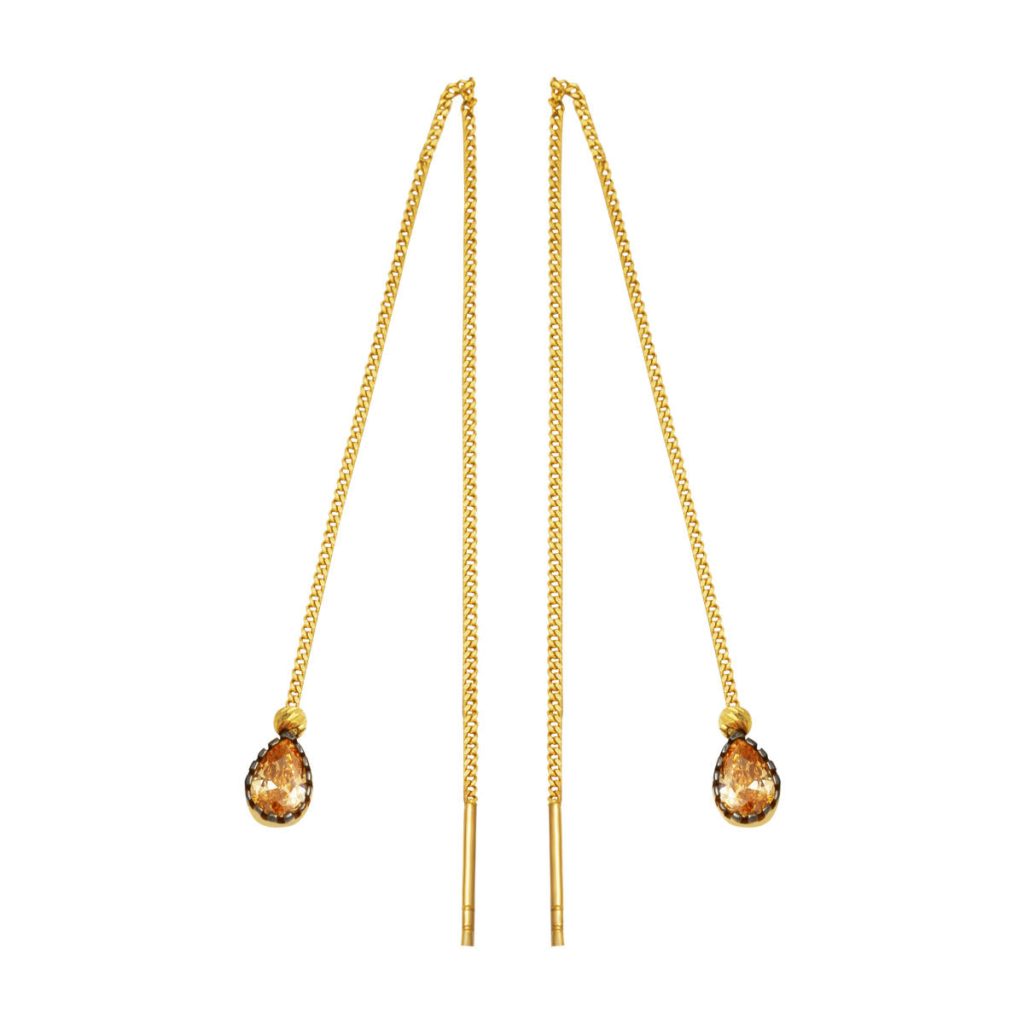 Kedi Gözü avec Pierres 14 Carats Or Chaine Boucle d&rsquo;Oreille