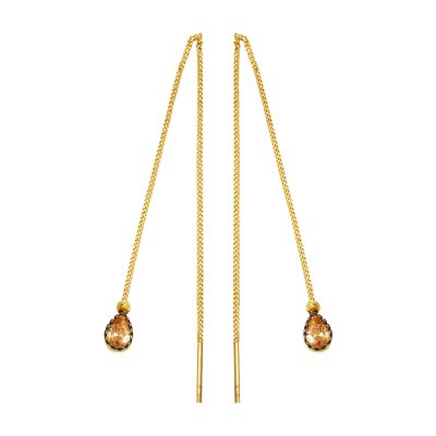 Kedi Gözü avec Pierres 14 Carats Or Zincir Boucle d'oreille